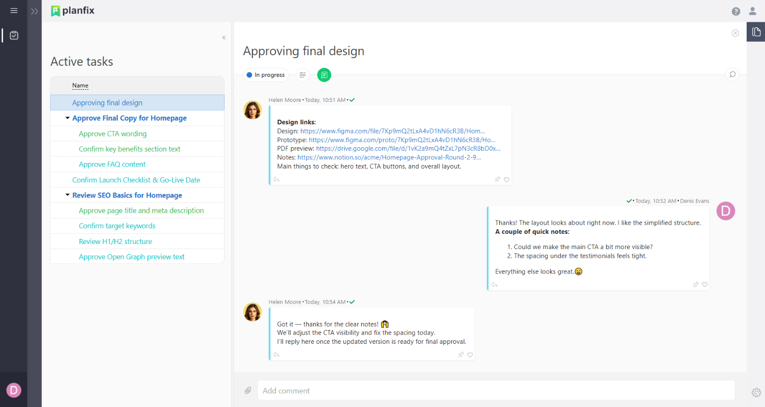 Interaction with the application interface