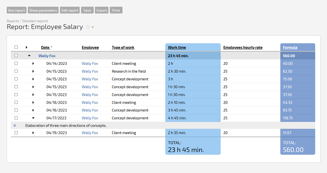 Interaction with the application interface